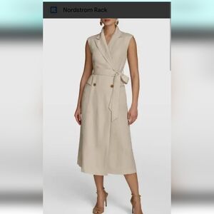 NWT Donna Karan Linen Sleeveless Midi Wrap Dress US10